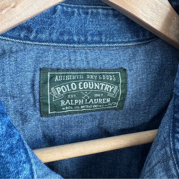Rare 90s Vintage Ralph Lauren Polo Country Denim Suede Shirt XL Western Rugged - Picture 4 of 14